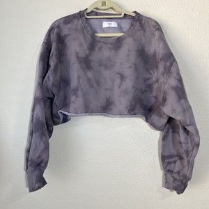 TNA Aritzia Womens Sweatshirt Size 3 Large Tie Dye Cropped Gray Purple Flawed